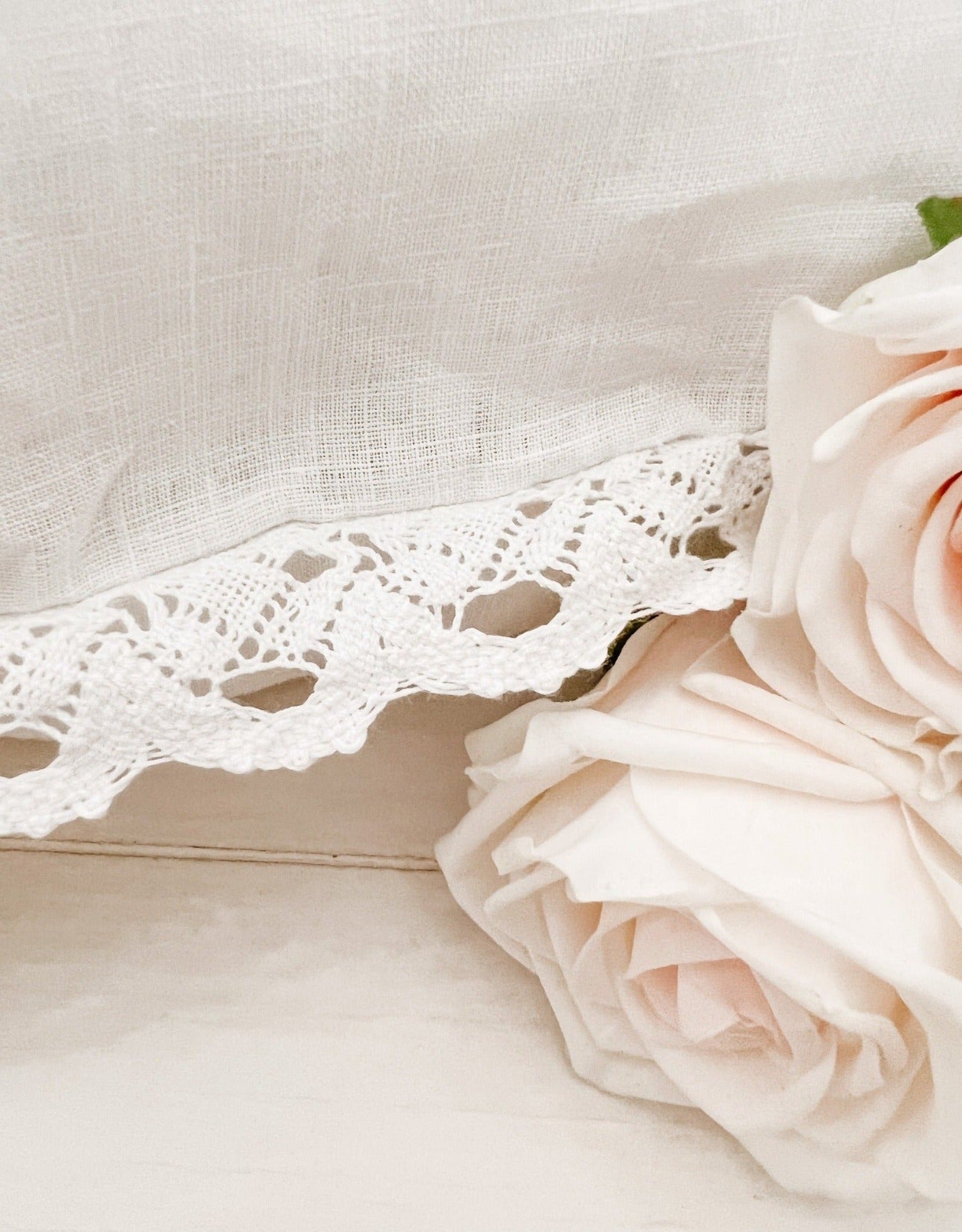 French Linen Crochet Lace Sham - Slightly Imperfect - Ivory Lane Home