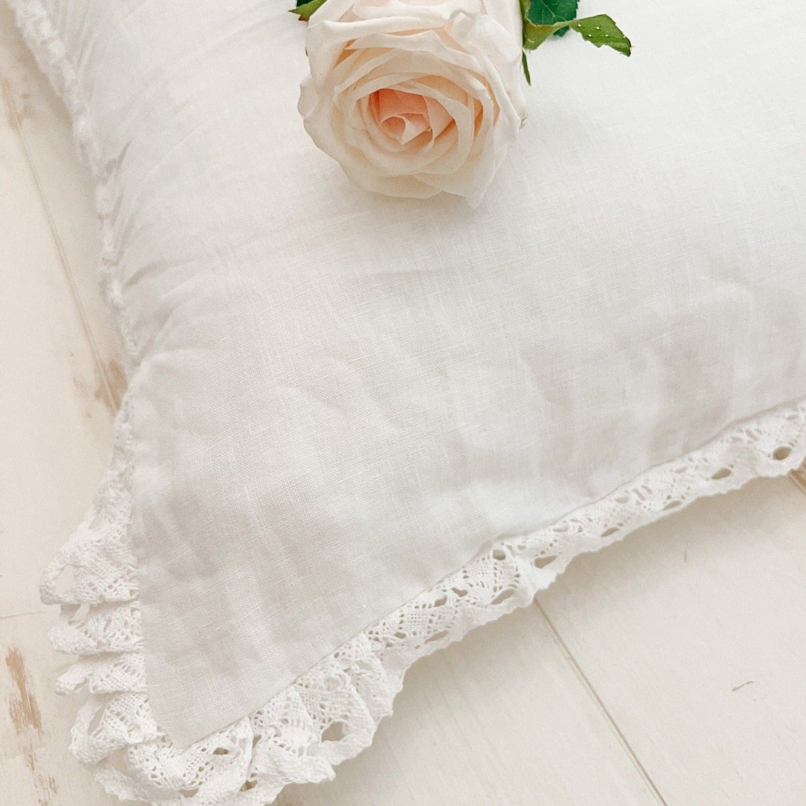 French Linen Crochet Lace Sham - Slightly Imperfect - Ivory Lane Home