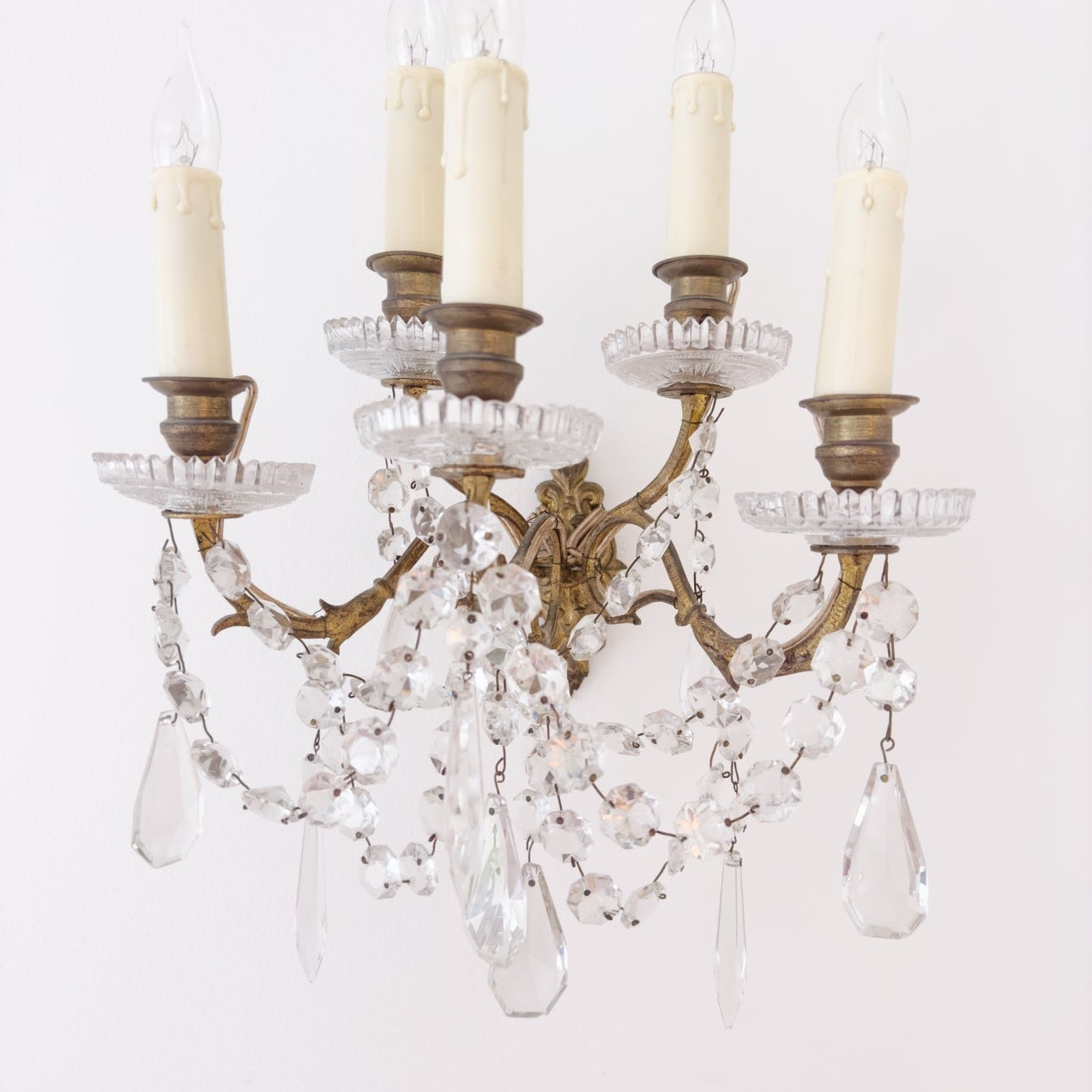 Pair of Vintage French 5 - Light Crystal Sconces - Ivory Lane Home