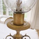 Pair of Vintage French Etched Glass Hurricane Candelabras - Ivory Lane Home