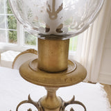 Pair of Vintage French Etched Glass Hurricane Candelabras - Ivory Lane Home