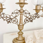 Pair of Vintage French Etched Glass Hurricane Candelabras - Ivory Lane Home