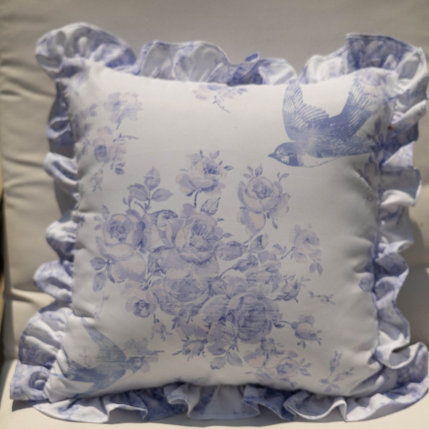 The 18" x 18" Outdoor Ruffled Bluebird Pillow Cover - Ivory Lane Home