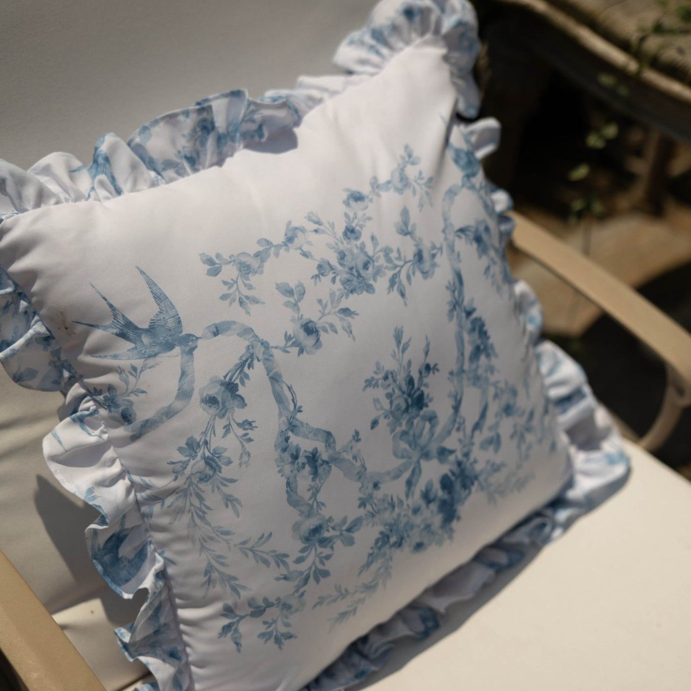 The 20" x 20" Outdoor Ruffled Aqua Bird Pillow Cover - Ivory Lane Home