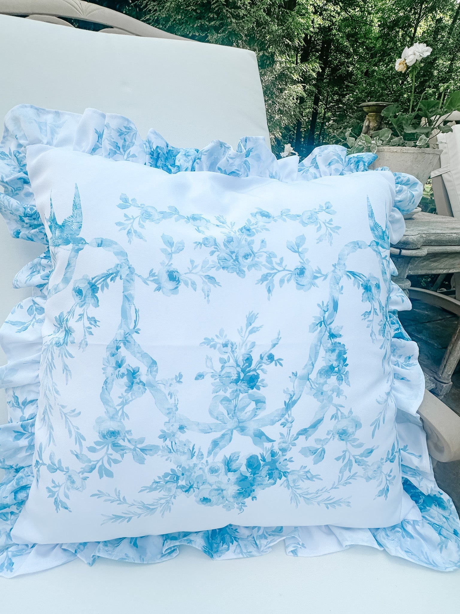 The 20" x 20" Outdoor Ruffled Aqua Bird Pillow Cover - Ivory Lane Home