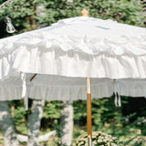 The Ruffled White 9ft Outdoor Patio Umbrella - PREORDER - Ivory Lane Home