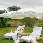 The Ruffled White 9ft Outdoor Patio Umbrella - PREORDER - Ivory Lane Home