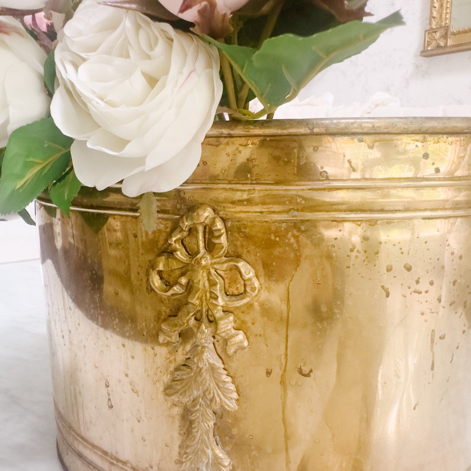 Vintage Brass Ribbon Planter with Handles - Ivory Lane Home