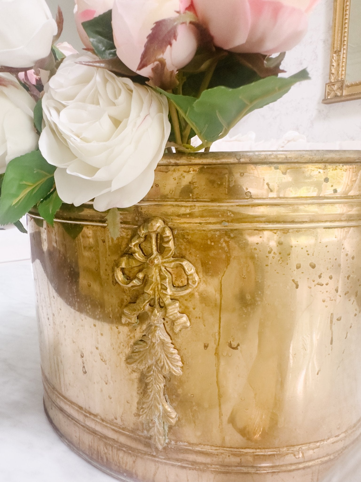 Vintage Brass Ribbon Planter with Handles - Ivory Lane Home