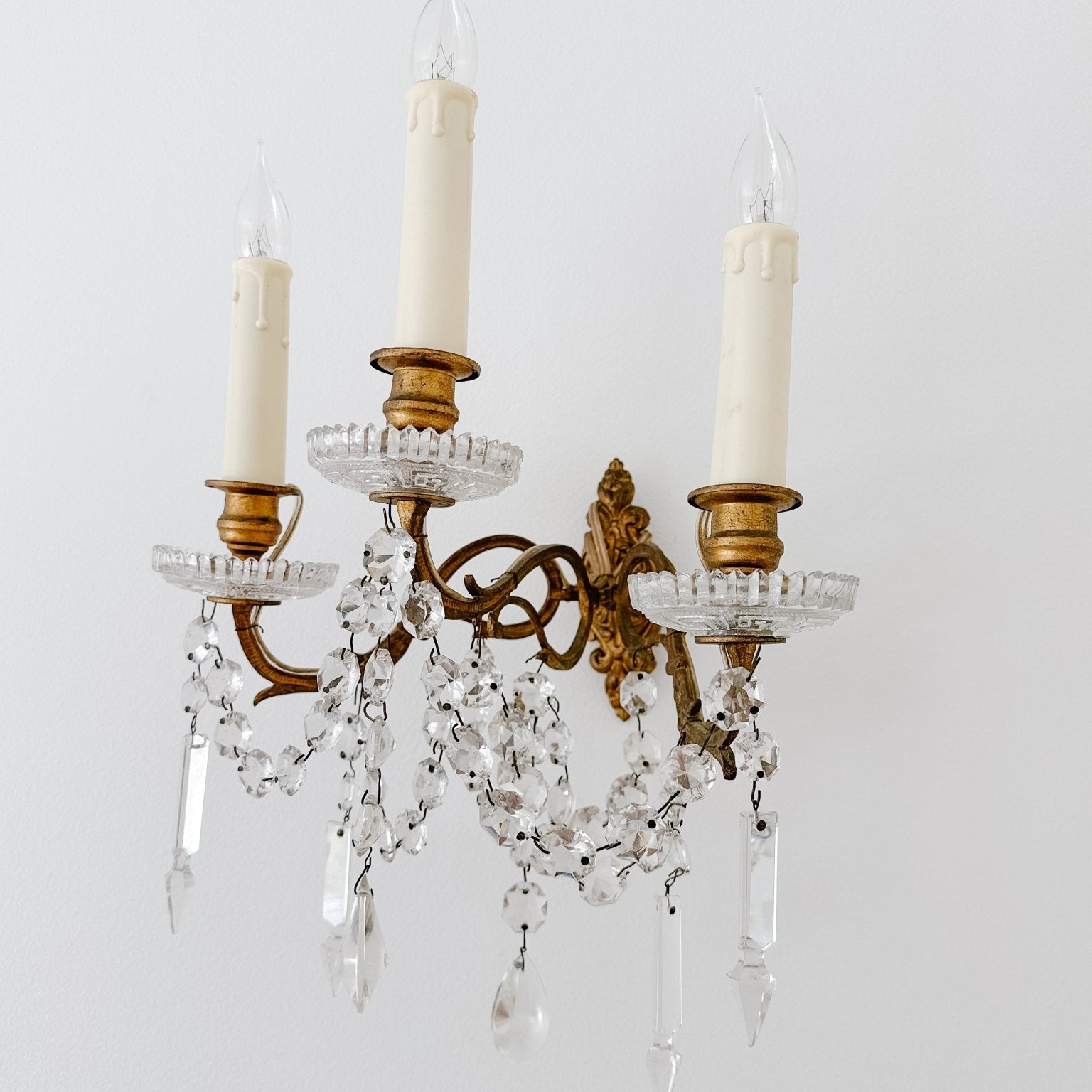 Vintage French 3 - Light Crystal Sconce - Ivory Lane Home