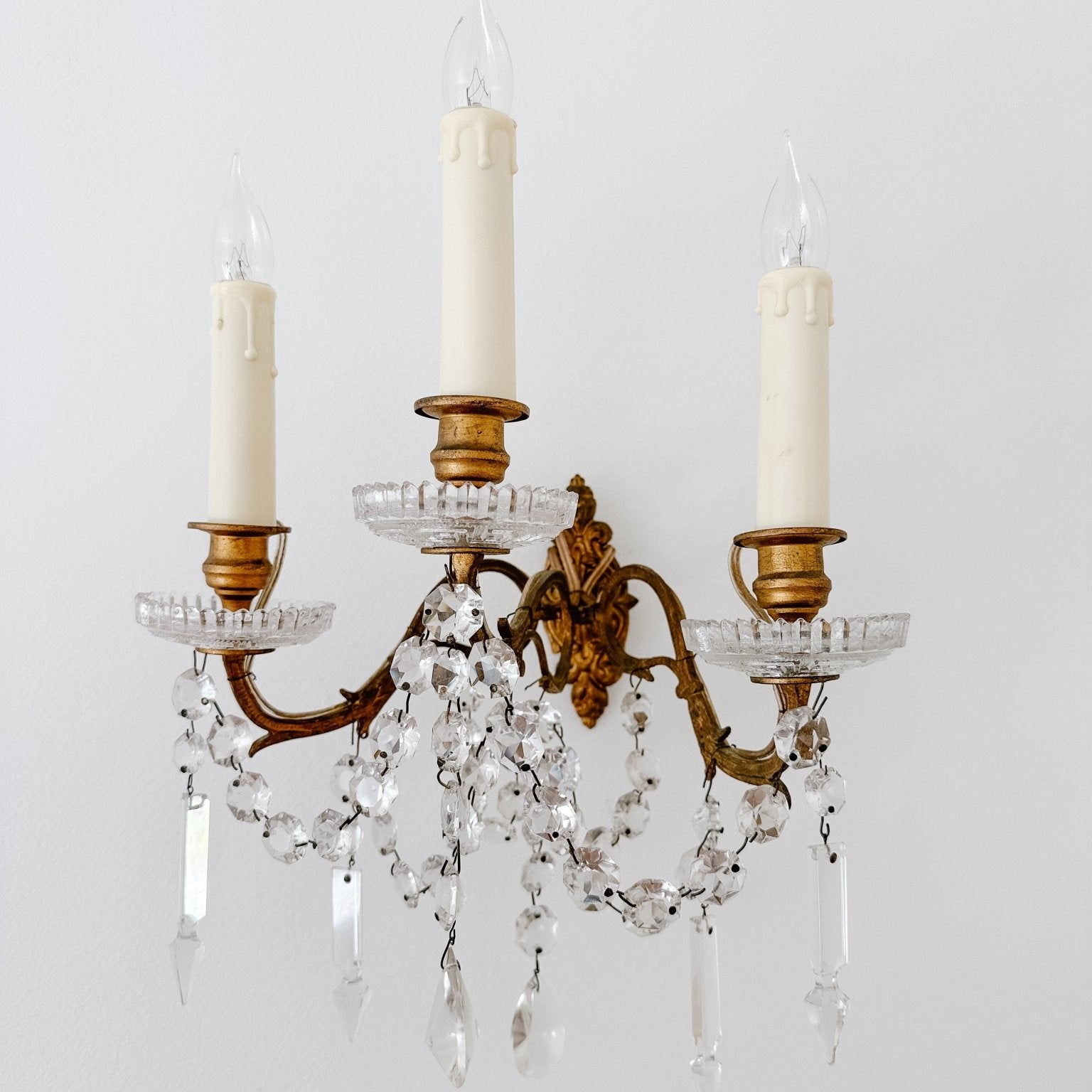 Vintage French 3 - Light Crystal Sconce - Ivory Lane Home