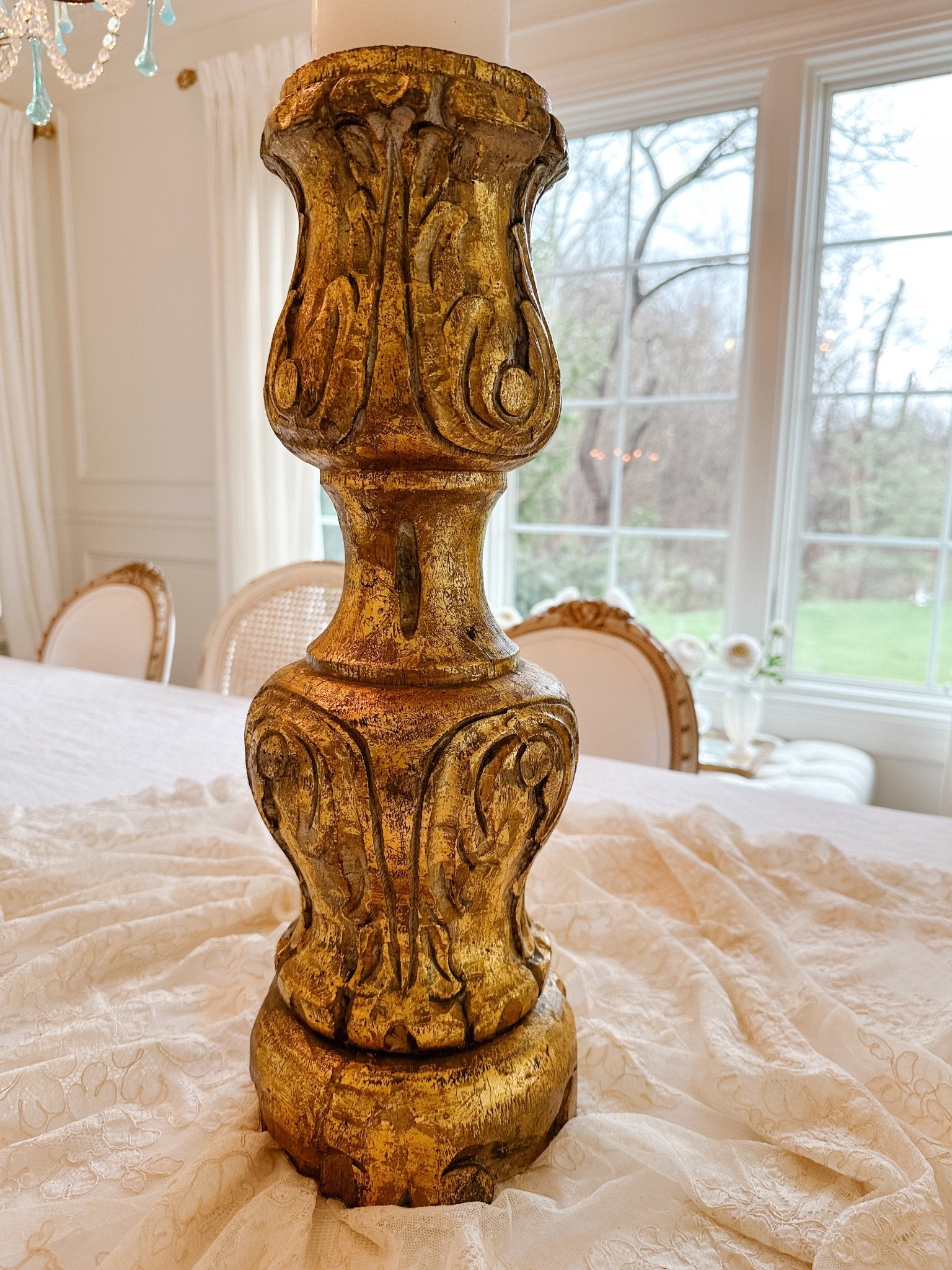 Vintage Gilt Wood Architectural Garden Pedestal - Ivory Lane Home