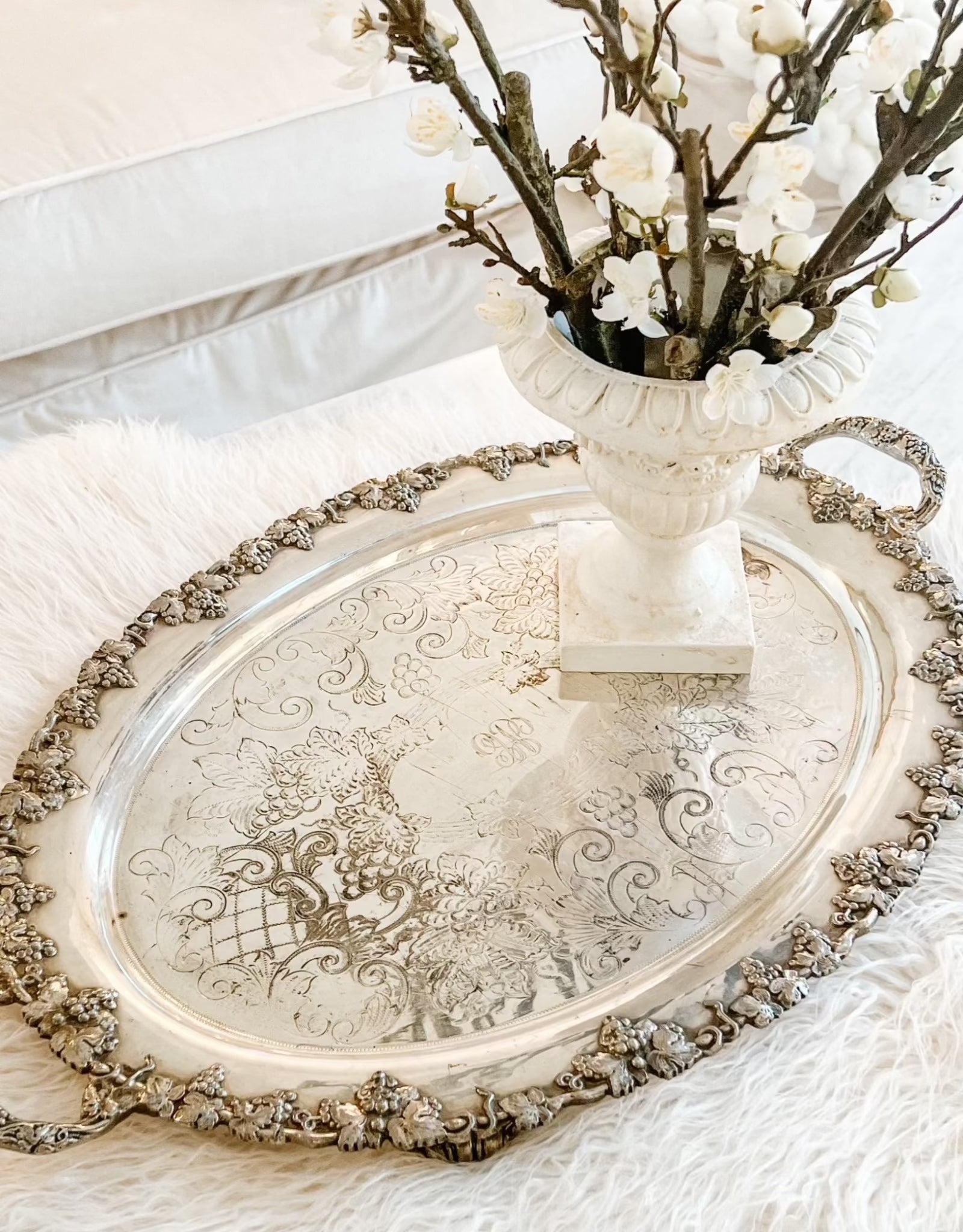 Antique floral wreath silverplated tray